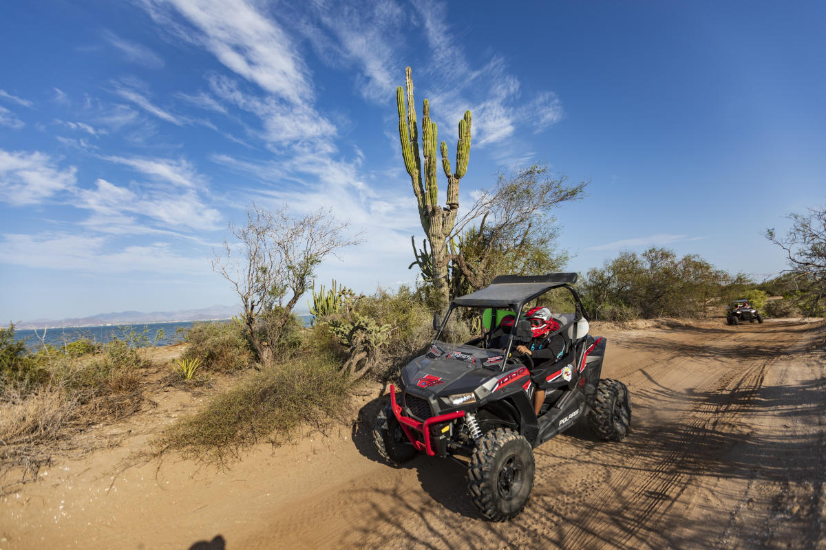 ATV adventure in Baja California Sur desert landscape with cacti